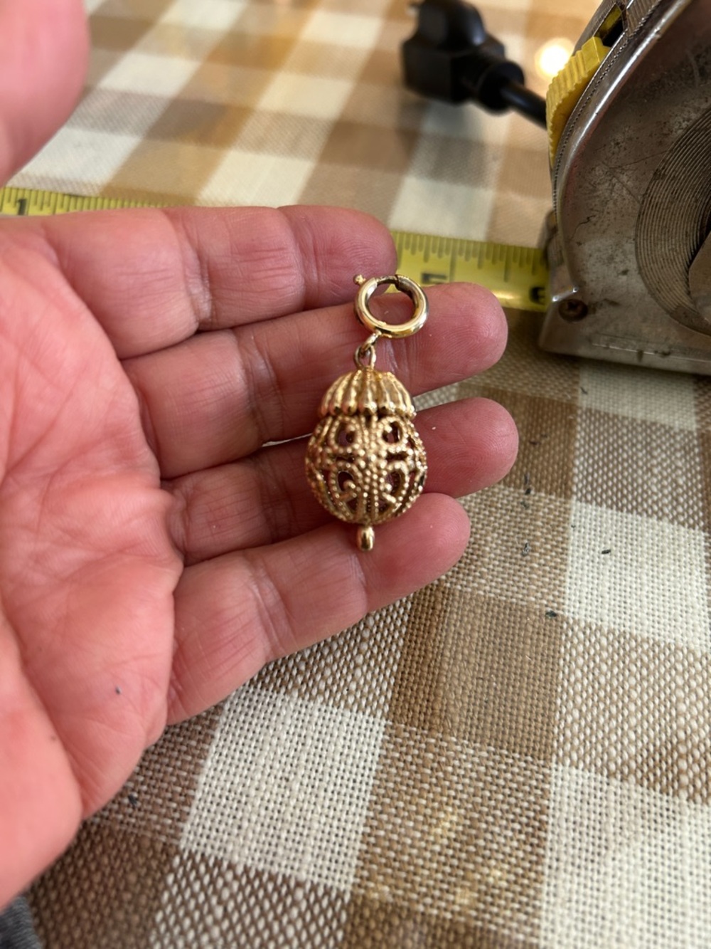 Gold Filigree Sphere Pendant Charm - Elegant Women's Jewelry - Picture 2 of 4